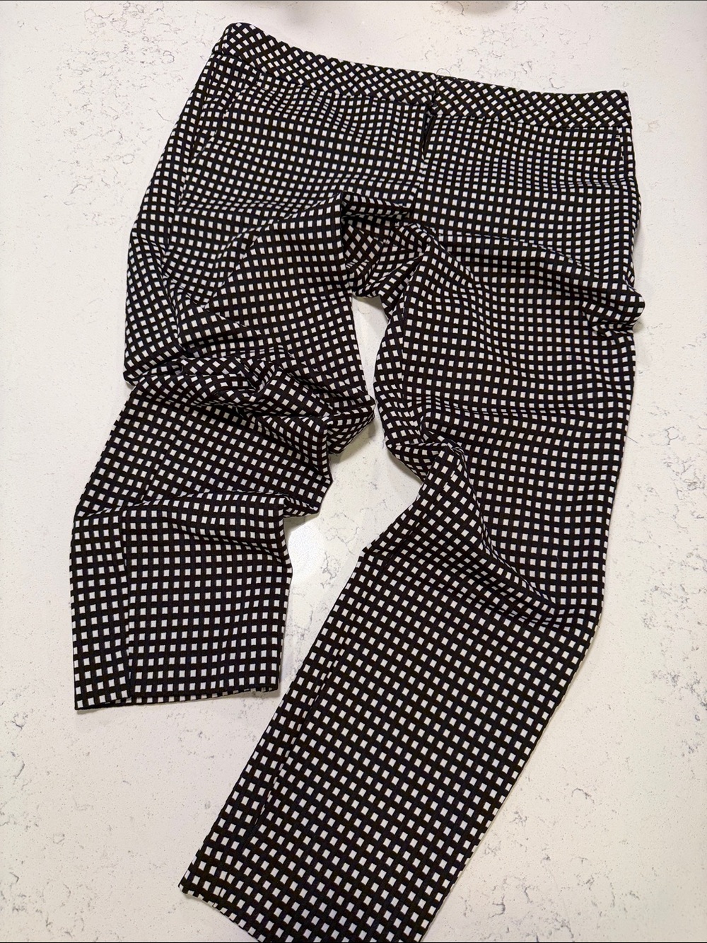Express Columnist Black and White Cropped Suit Pants - Geometric Square Print